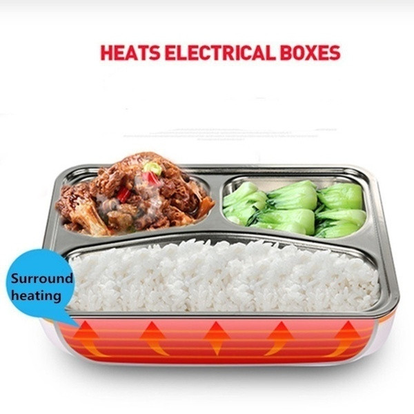 Електрическа нагряваща кутия за храна от неръждаема стомана с напрежение 12V-24V подходяща за автомобил в оранжев и розов цвят