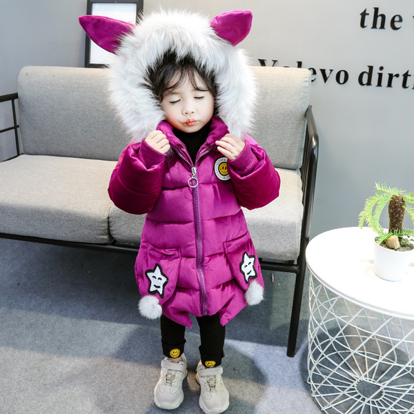 Παιδικό μπουφάν για κορίτσια σε ροζ και μοβ χρώμα με  τρισδιάστατα στοιχεία