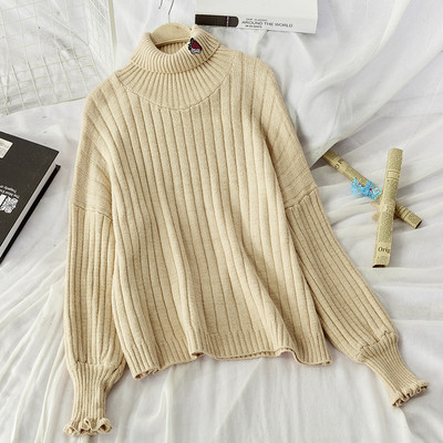 Μοντέρνο γυαικείο πουλόβερ με κεντήματα και ψηλό γιακά σε μαύρο, μπλε, ροζ και μπεζ χρώμα