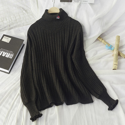 Μοντέρνο γυαικείο πουλόβερ με κεντήματα και ψηλό γιακά σε μαύρο, μπλε, ροζ και μπεζ χρώμα