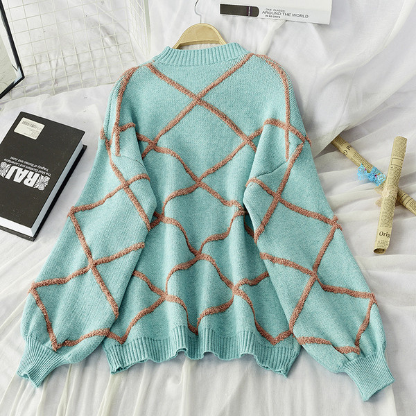 Női pulóver kerek nyakkivágással, kék színben