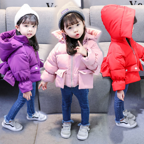 Παιδικό μπουφάν για κορίτσια σε ροζ, κόκκινο και μοβ με κουκούλα και τσέπες