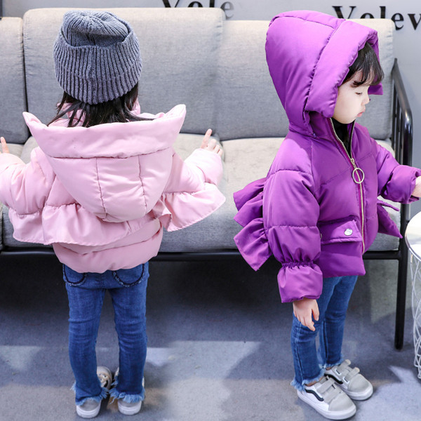 Παιδικό μπουφάν για κορίτσια σε ροζ, κόκκινο και μοβ με κουκούλα και τσέπες