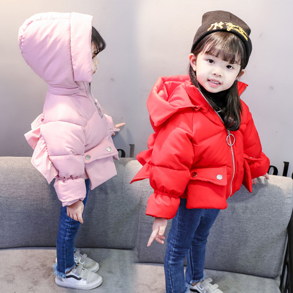 Παιδικό μπουφάν για κορίτσια σε ροζ, κόκκινο και μοβ με κουκούλα και τσέπες