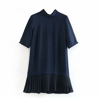 Rövid, laza, rakott ruha, rövid ujjú kék színben