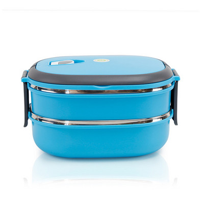 Διπλό κουτί από ανοξείδωτο ατσάλι με καπάκι σε μπλε και πράσινο χρώμα