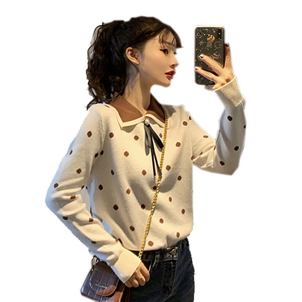 Γυναικείο πουλόβερ με περιλαίμιο σε κόκκινο και μπεζ χρώμα