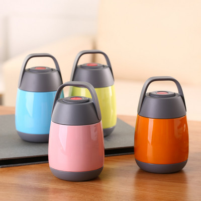 Vacuum portabil din oțel inoxidabil cu capac și mâner în portocaliu, roz, verde și albastru