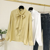 Νέο μοντέλο γυναικείο πουκάμισο με κορδόνια και μακριά μανίκια σε λευκό και κίτρινο χρώμα