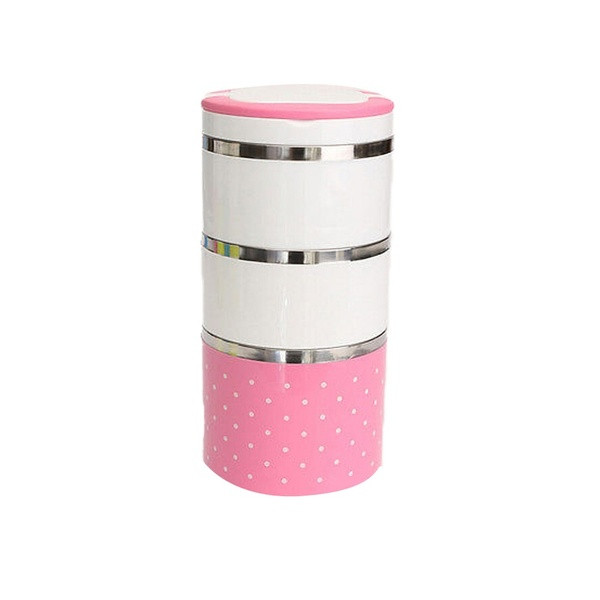 Трислойна кутия за храна от неръждаема стомана в зелен, розов и син цвят