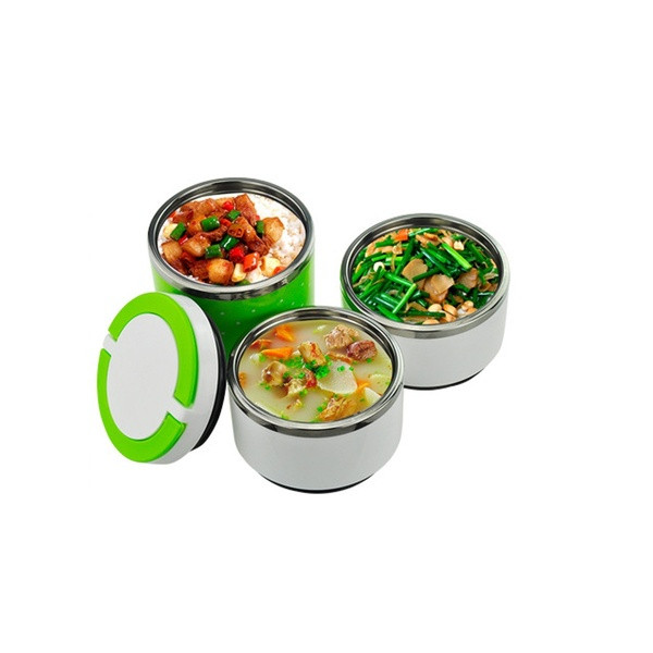 Трислойна кутия за храна от неръждаема стомана в зелен, розов и син цвят