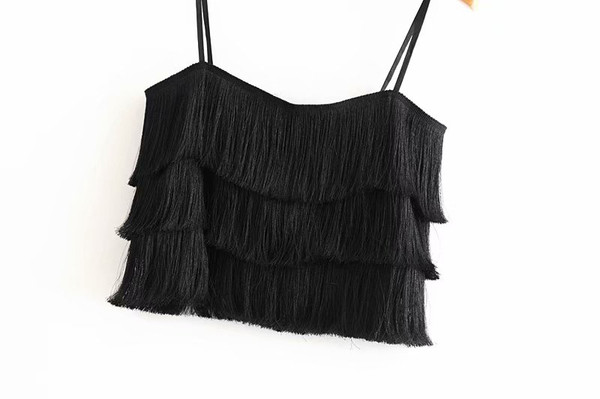 Μοντέρνο κοντό αμάνικο  με λεπτές λωρίδες και κρόσσια σε μαύρο και ροζ χρώμα