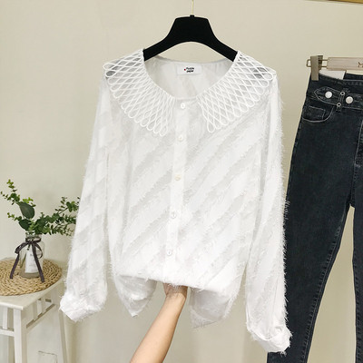 Νέο μοντέλο γυναικείο πουκάμισο σιφόν σε λευκό και μπεζ χρώμα