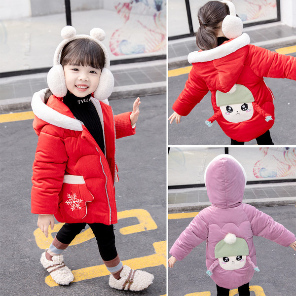 Gyerek dzseki lányoknak piros és lila színben 3D elemekkel és kapucnival