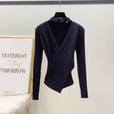 Γυναικείο πλεκτό πουλόβερ V-neck με κόκκινο, μπεζ, μαύρο και καφέ χρώμα