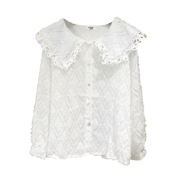 Γυναικείο πουκάμισο από δαντέλα με κολάρο και κουμπιά σε λευκό και μαύρο χρώμα