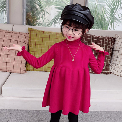 Κομψό παιδικό χειμερινό φόρεμα σε μαύρο και κόκκινο χρώμα με  μακρύ μανίκι