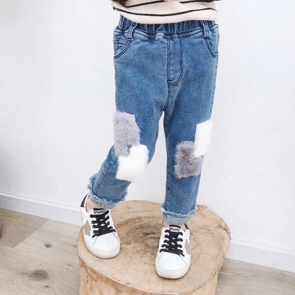 Παιδικά τζιν για κορίτσια σε μπλε χρώμα με μαλακή επένδυση 
