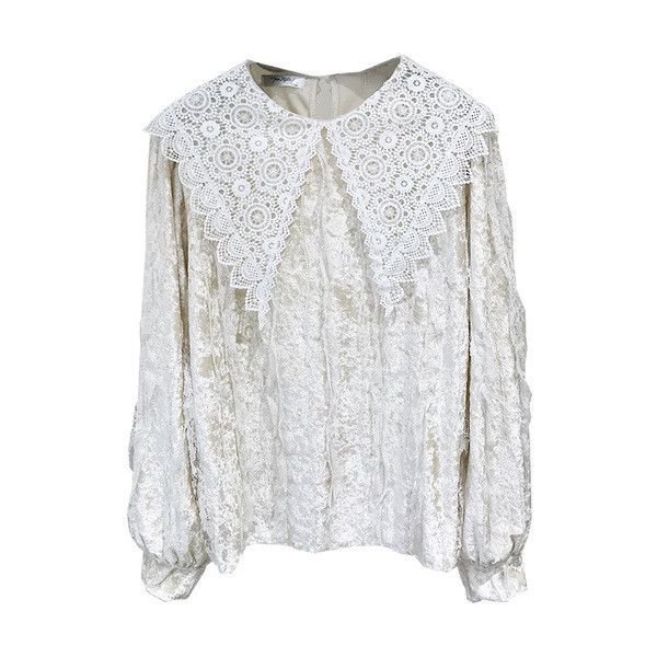 Νέο μοντέλο γυναικείο πουκάμισο  βελούδινο με γιακά από  δαντέλα σε μαύρο και μπεζ χρώμα