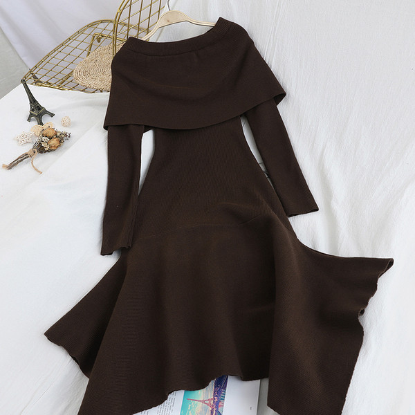 Πλεκτό γυναικείο πουκάμισο  με μακρύ μανίκι - Ασύμμετρη μοτίβο