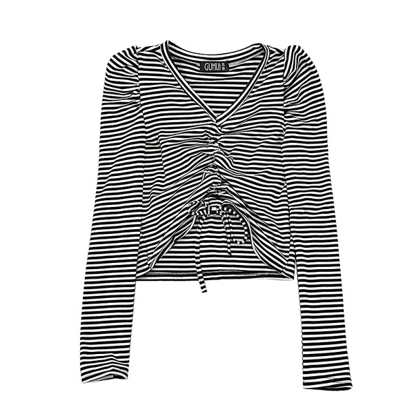 Ριγέ γυνακείο μπλουζάκι  με μακριά μανίκια και V-neck