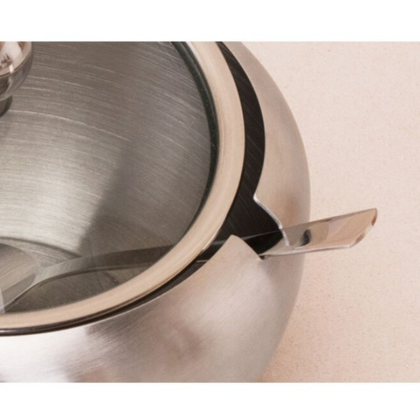 Rozsdamentes acél edény átlátszó fedéllel és kanállal, amely ezüst színű fűszerek tárolására alkalmas