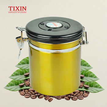 Κουτί από ανοξείδωτο ατσάλι με καπάκι κατάλληλο για αποθήκευση τσαγιού, καφέ και δημητριακών σε κόκκινο, κίτρινο και γκρι χρώμα