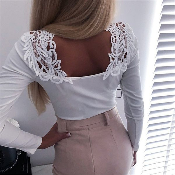 Női alkalmi blúz hosszú ujjal és csipkével kék, piros, fehér, zöld és rózsaszín színben