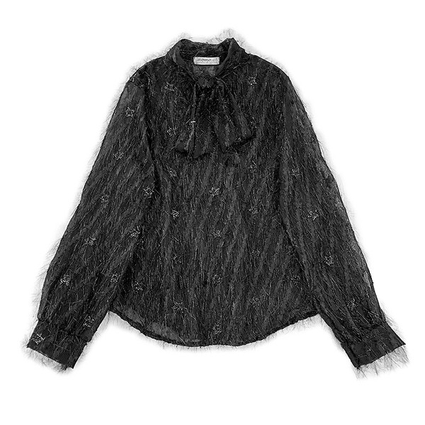 Fehér és fekete színű női ing flitterrel és hosszú ujjal