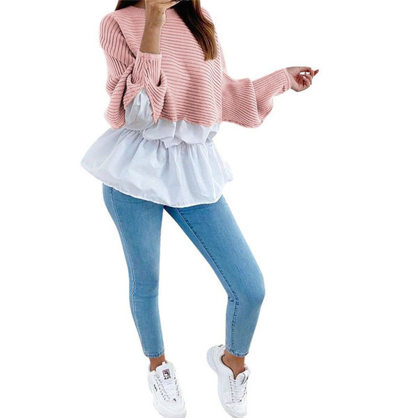 Μοντέρνο μακρύ γυναικείο πουλόβερ με μακρύ μανίκι με οβάλ ντεκολτέ στο γκρι, κόκκινο, καφέ και ροζ χρώμα