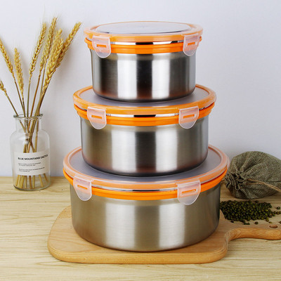 Ένα σετ τριών κουτιών τροφοδοσίας ανοξείδωτου χάλυβα διαφορετικών μεγεθών