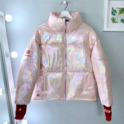 Νέο μοντέλο μοντέρνο χειμερινό μπουφάν με υψηλό γιακά και γυαλιστερό αποτέλεσμα σε πέντε χρώματα