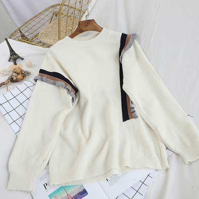 Καθημερινό  γυναικείο πλεκτό πουλόβερ με ωοειδές ντεκολτέ σε λευκό, μαύρο, μπλε και ροζ χρώμα