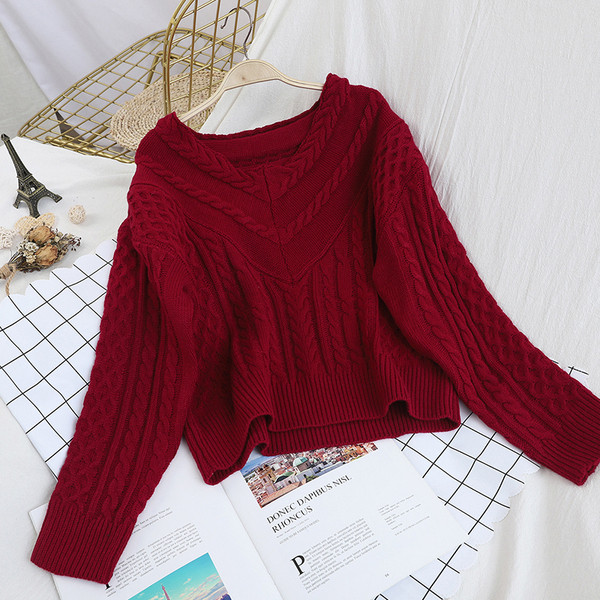 Γυναικείο Πουλόβερ Μακρυμάνικο σε Λευκό, Μαύρο, Κόκκινο και Κίτρινο χρώμα