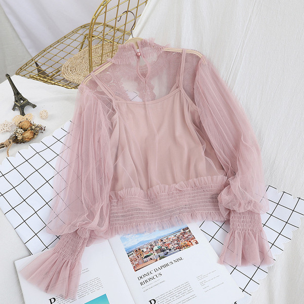 Κομψή γυναικεία μπλούζα με φαρδιά μανίκια λωτού σε διάφορα χρώματα