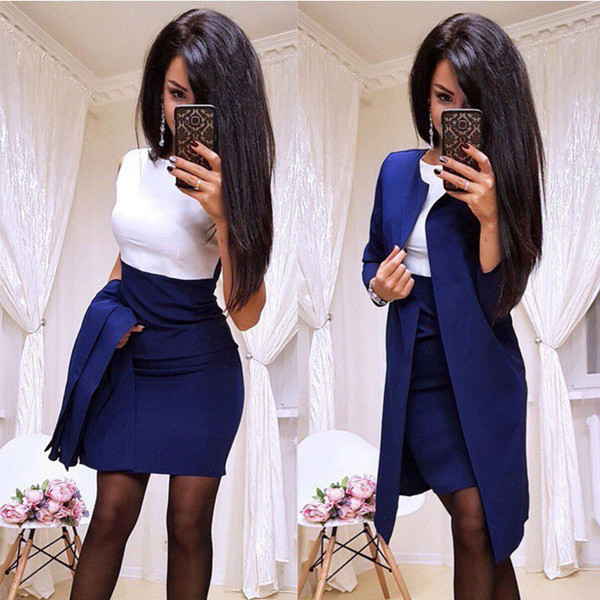 ΝΕΟ Μοντέλο γυναικείο κομψό σετ μπουφάν + φόρεμα σε Κόκκινο, Μαύρο, Ροζ και Μπλε χρώμα