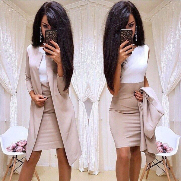 ΝΕΟ Μοντέλο γυναικείο κομψό σετ μπουφάν + φόρεμα σε Κόκκινο, Μαύρο, Ροζ και Μπλε χρώμα