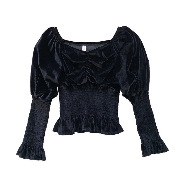 Μοντέρνα γυναικεία βελούδινι μπλούζα σε τέσσερα χρώματα με τετράγωνη λαιμόκοψη