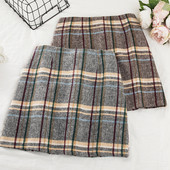 Téli kockás szoknya magas derékkal, barna és szürke színben