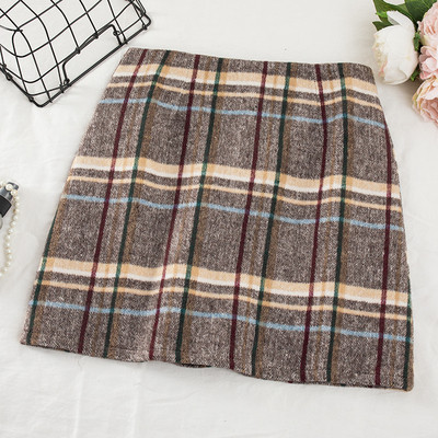 Téli kockás szoknya magas derékkal, barna és szürke színben