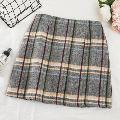 Téli kockás szoknya magas derékkal, barna és szürke színben