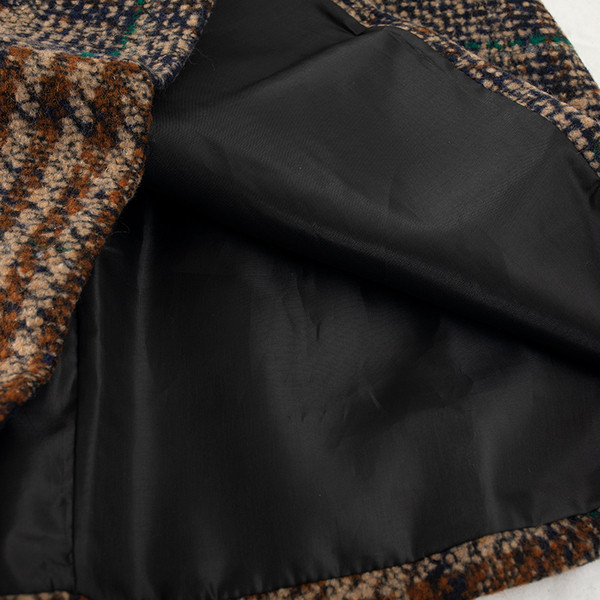 Téli kockás szoknya A-vonalú magas derékkal, barna, rózsaszín és kék színben