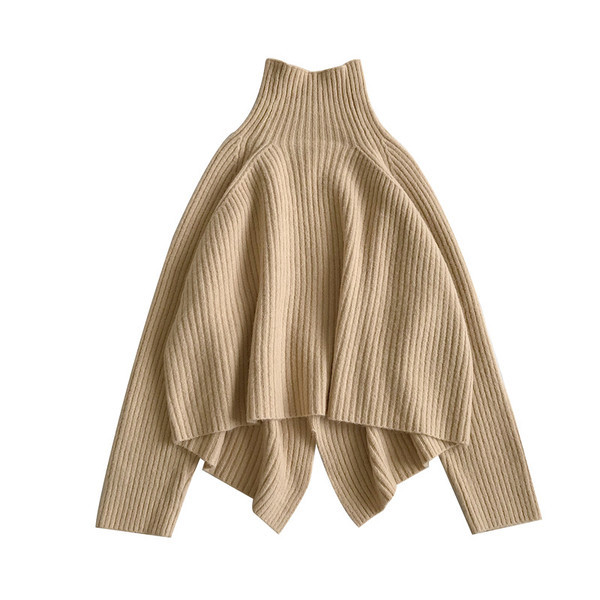 Γυναικείο φαρδύ πουλόβερ  σε μωβ, μπεζ και άσπρο χρώμα με κολάρο 