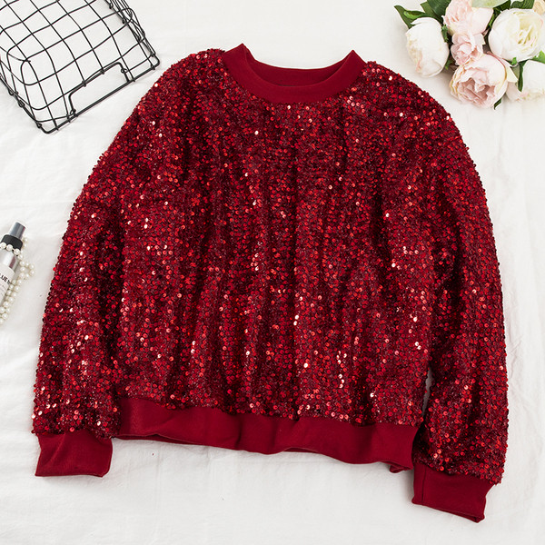 Μοντέρνα γυναικεία μπλούζα με πούλιες και O-λαιμόκοψη σε μαύρο, κόκκινο, ασημί και χρυσό χρώμα