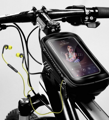 Водоустойчива чанта за велосипед със сензорен дисплей за мобилен телефон в черен цвят