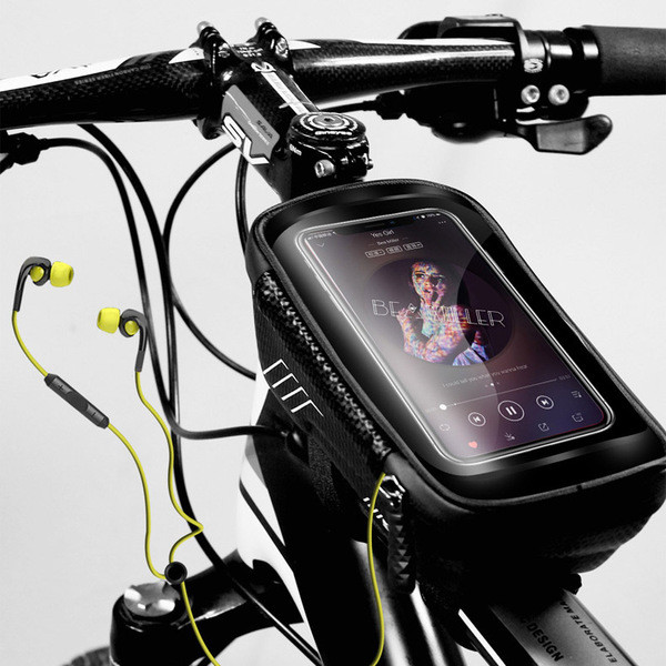Geanta de biciclete impermeabila cu ecran tactil pentru telefon mobil in culoarea neagra