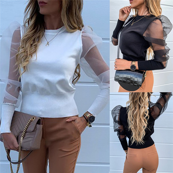 Modern női blúz ovális nyakkivágással és tüll fehér és fekete színben