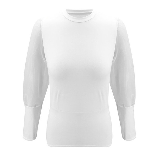 Modern női blúz ovális nyakkivágással és tüll fehér és fekete színben