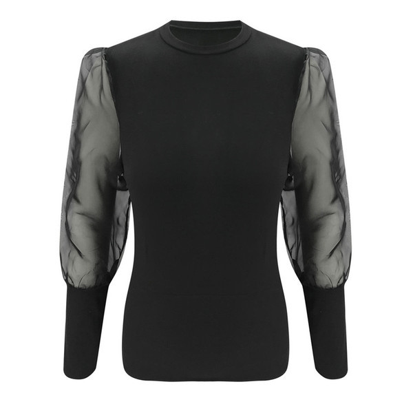 Modern női blúz ovális nyakkivágással és tüll fehér és fekete színben