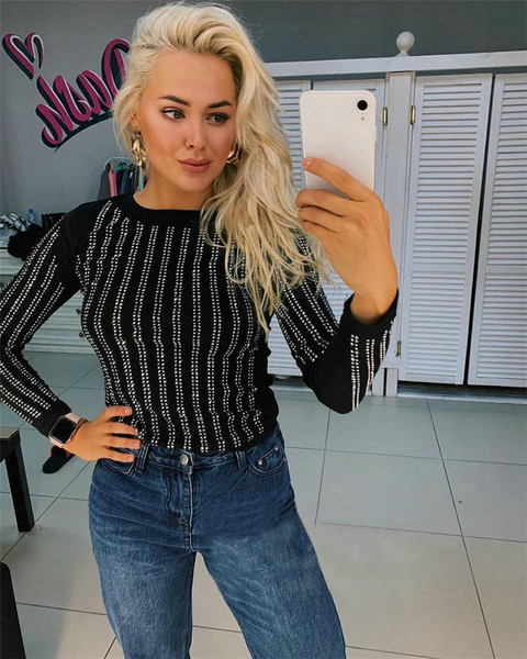 Modern női blúz, hosszú ujjú, O-nyakú fehér és fekete színben